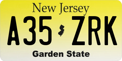 NJ license plate A35ZRK