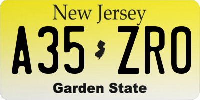 NJ license plate A35ZRO