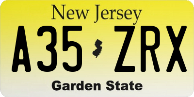 NJ license plate A35ZRX