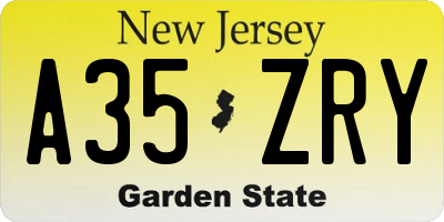 NJ license plate A35ZRY