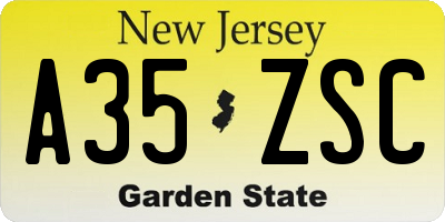 NJ license plate A35ZSC