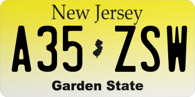 NJ license plate A35ZSW
