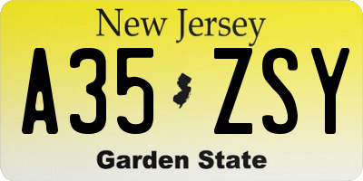 NJ license plate A35ZSY