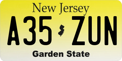 NJ license plate A35ZUN