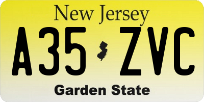 NJ license plate A35ZVC