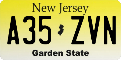 NJ license plate A35ZVN