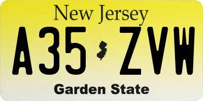 NJ license plate A35ZVW