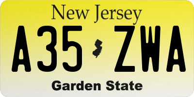 NJ license plate A35ZWA