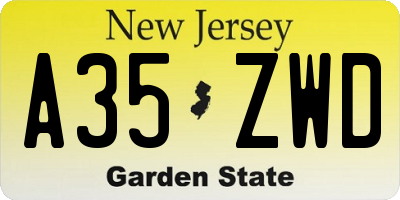 NJ license plate A35ZWD