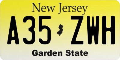 NJ license plate A35ZWH