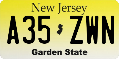 NJ license plate A35ZWN