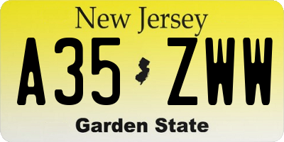 NJ license plate A35ZWW