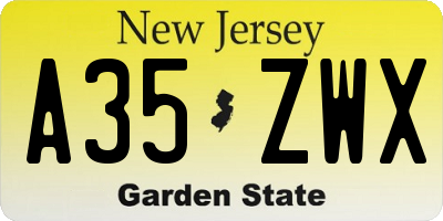 NJ license plate A35ZWX