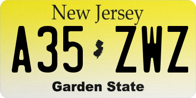 NJ license plate A35ZWZ