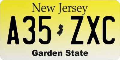NJ license plate A35ZXC