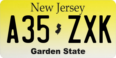NJ license plate A35ZXK