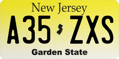 NJ license plate A35ZXS