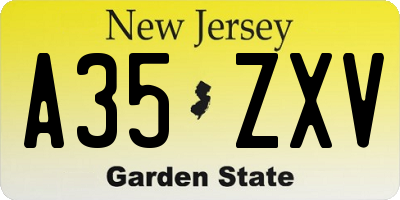 NJ license plate A35ZXV