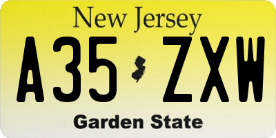 NJ license plate A35ZXW