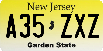 NJ license plate A35ZXZ