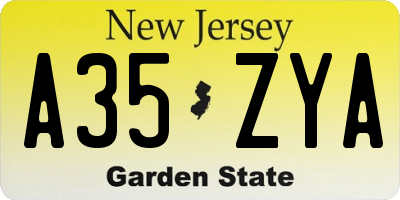 NJ license plate A35ZYA