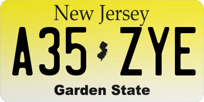 NJ license plate A35ZYE
