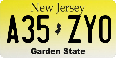 NJ license plate A35ZYO