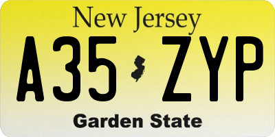 NJ license plate A35ZYP