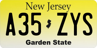 NJ license plate A35ZYS