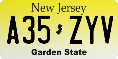 NJ license plate A35ZYV
