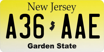 NJ license plate A36AAE