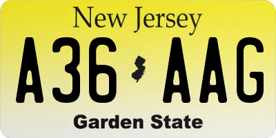 NJ license plate A36AAG