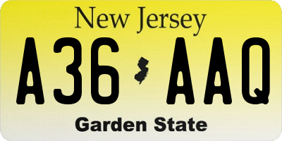 NJ license plate A36AAQ