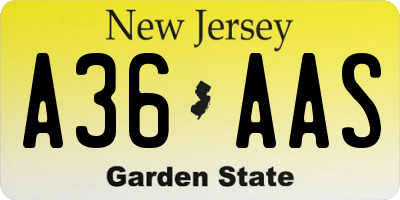 NJ license plate A36AAS