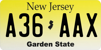 NJ license plate A36AAX