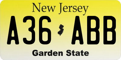 NJ license plate A36ABB