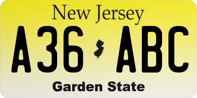 NJ license plate A36ABC