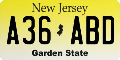 NJ license plate A36ABD