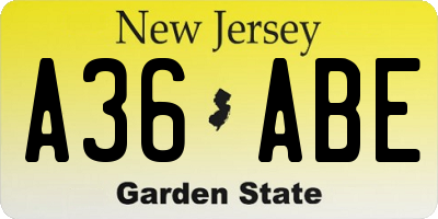 NJ license plate A36ABE