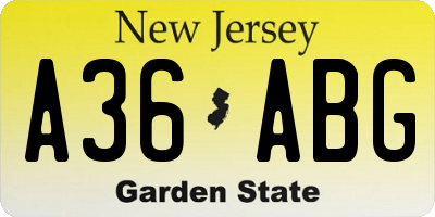 NJ license plate A36ABG