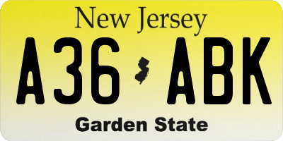 NJ license plate A36ABK