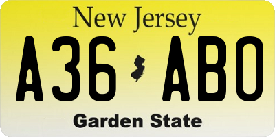 NJ license plate A36ABO