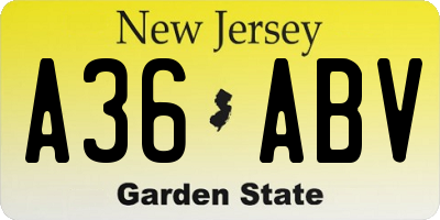 NJ license plate A36ABV