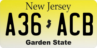 NJ license plate A36ACB