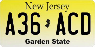 NJ license plate A36ACD