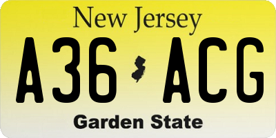 NJ license plate A36ACG