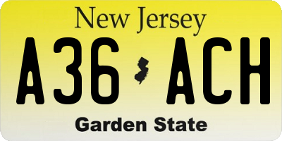 NJ license plate A36ACH