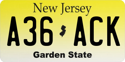 NJ license plate A36ACK