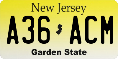 NJ license plate A36ACM