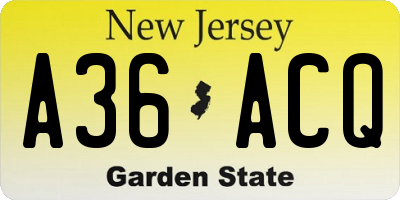 NJ license plate A36ACQ